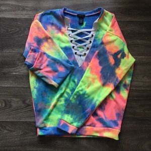 Tie-Dye Laced Up Pullover